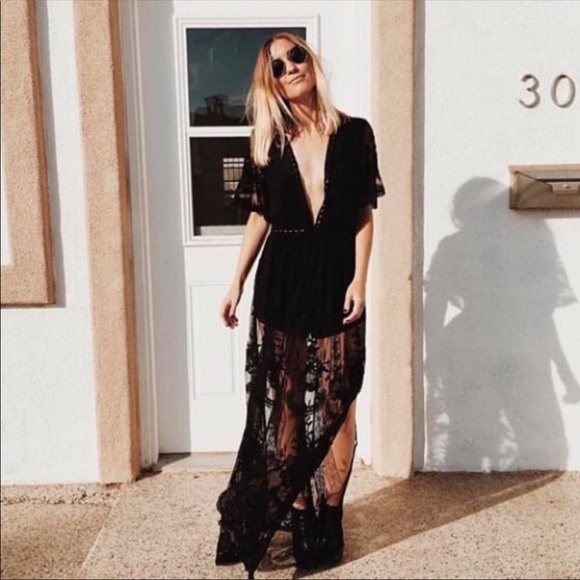 Black Boho Festival Lace Maxi Dress. Festival time - Picture 5 of 7